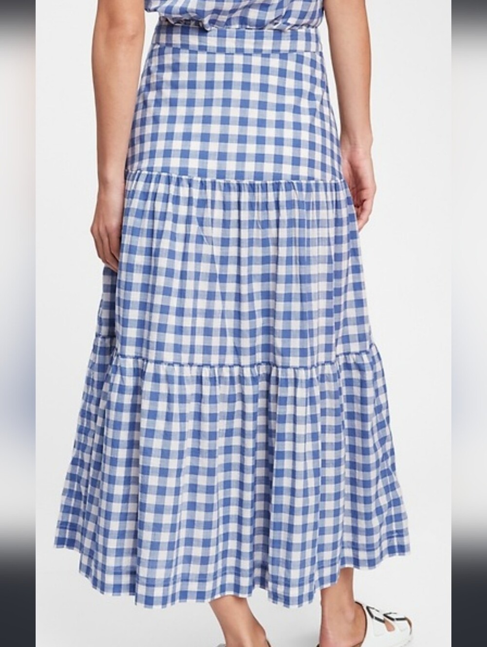 GAP Blue and White Gingham Tiered Maxi Skirt